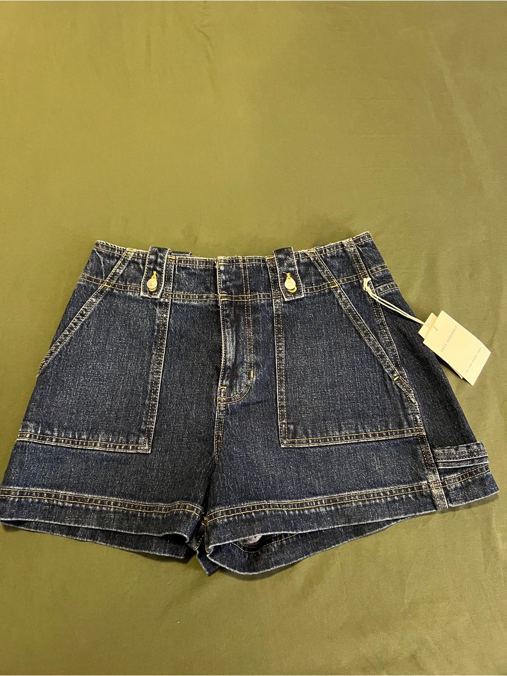High-Rise Dark Blue Denim Utility Shorts Size 4